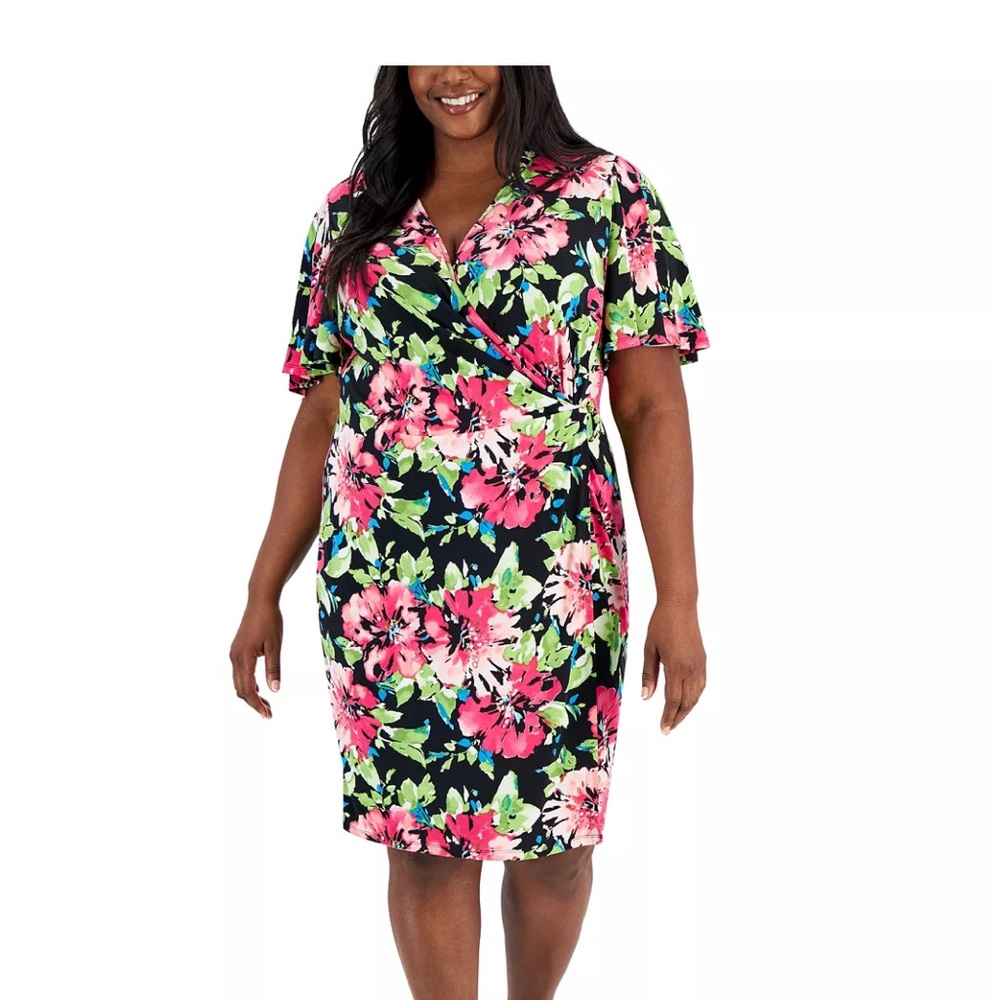 NWT Kasper black floral wrap dress size 3x